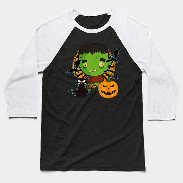 Green Monster cat bat pumpkin moon Halloween Baseball T-Shirt by letnothingstopyou